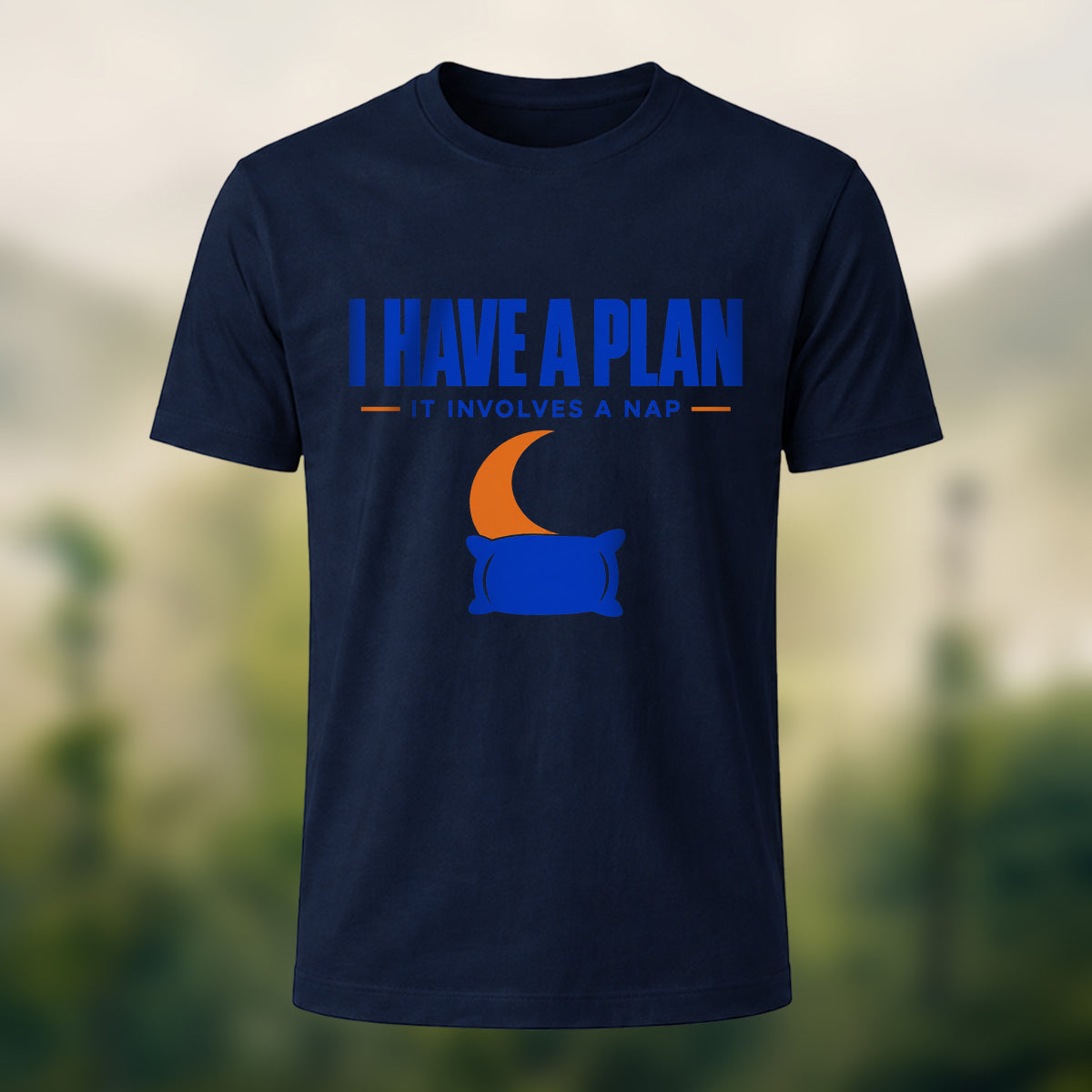Playful Nap Illustration Combed Cotton T-Shirt Navy