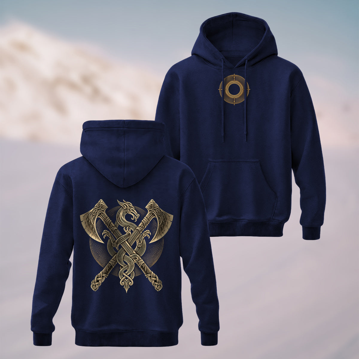 Cotton Made Norse Viking Axe Hoodie Navy
