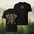 Vintage Viking Axe Print Premium Cotton T-Shirt Black