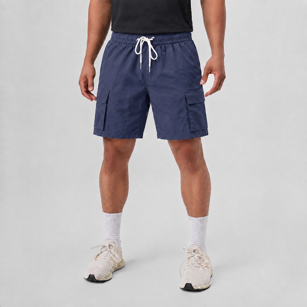 Lightweight Breathable Linen Utility Shorts Navy