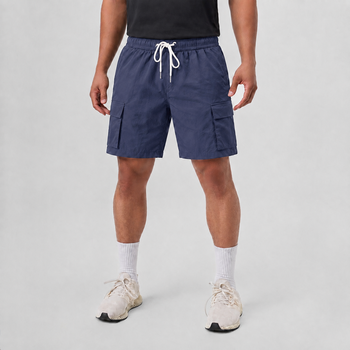 Lightweight Breathable Linen Utility Shorts Navy