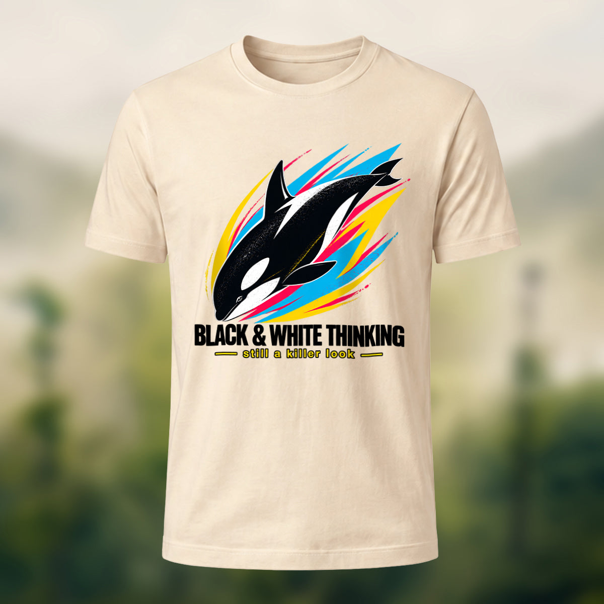 Dynamic Killer Whale Combed Cotton T-Shirt Beige