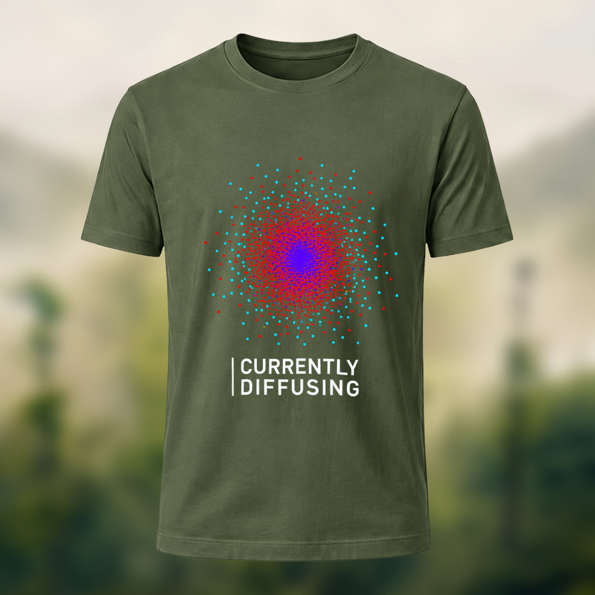 DTG Currently Diffusing Print Casual Soft Cotton T-Shirt Olive Green