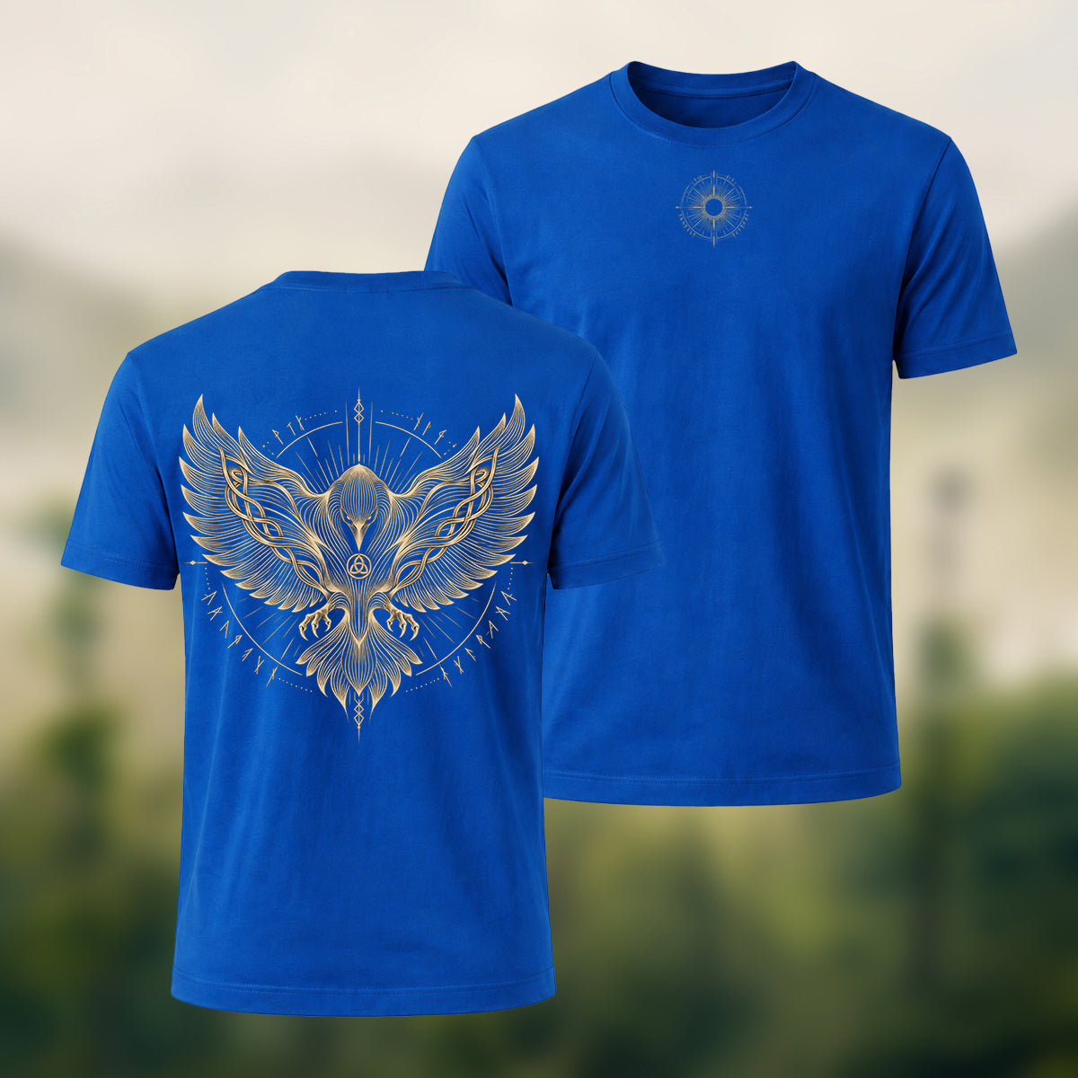 Viking Eagle Print Combed Cotton T-Shirt Royal Blue