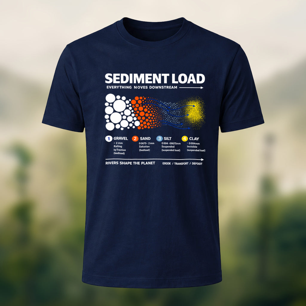 DTG Sediment Load Print Casual Soft Cotton T-Shirt Navy