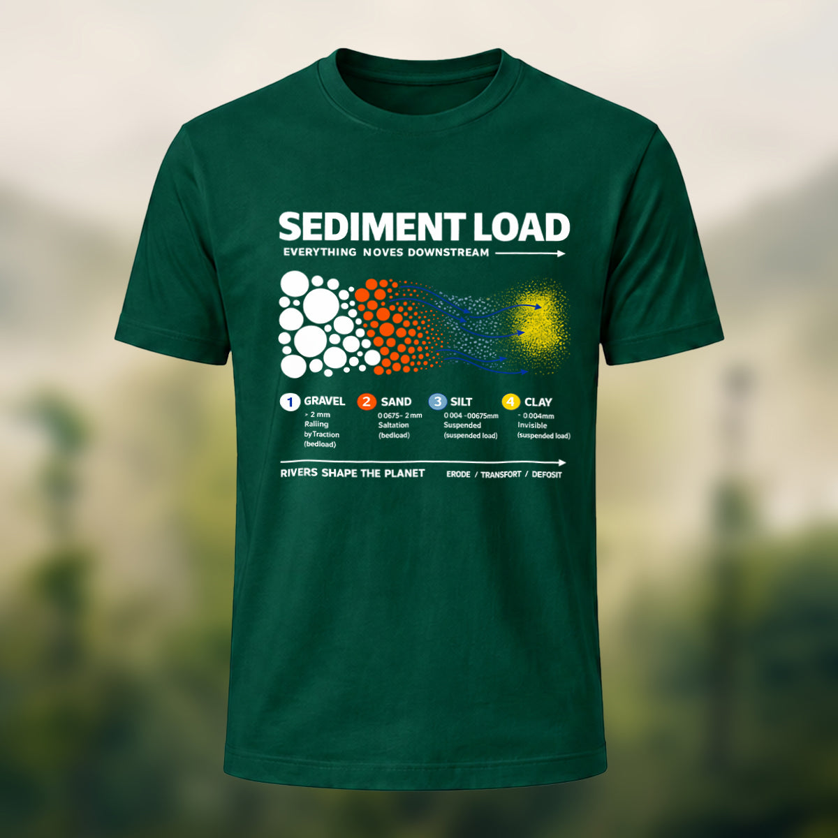 DTG Sediment Load Print Casual Soft Cotton T-Shirt Forest Green