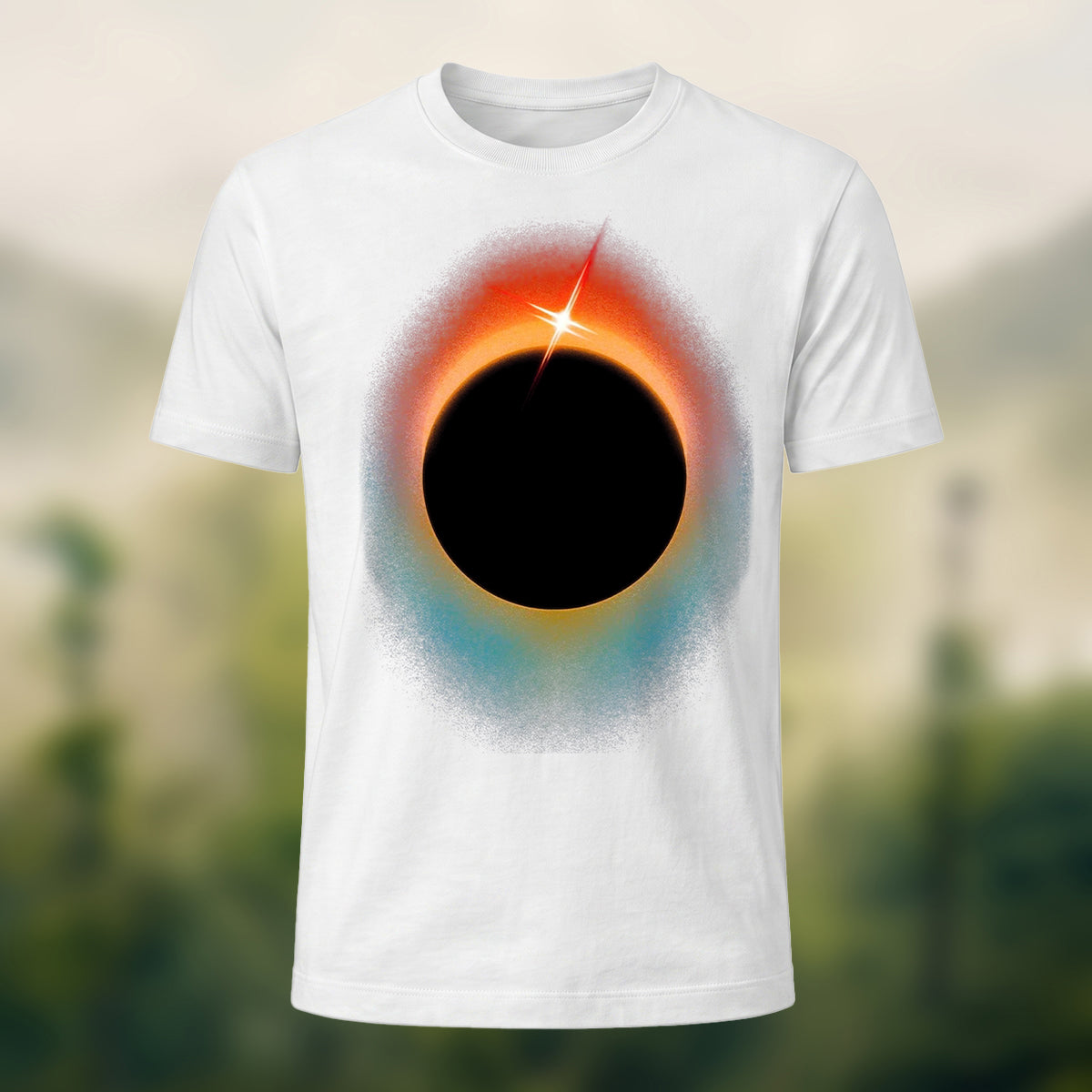 DTG Minimal Solar Eclipse Print Combed Cotton T-Shirt White