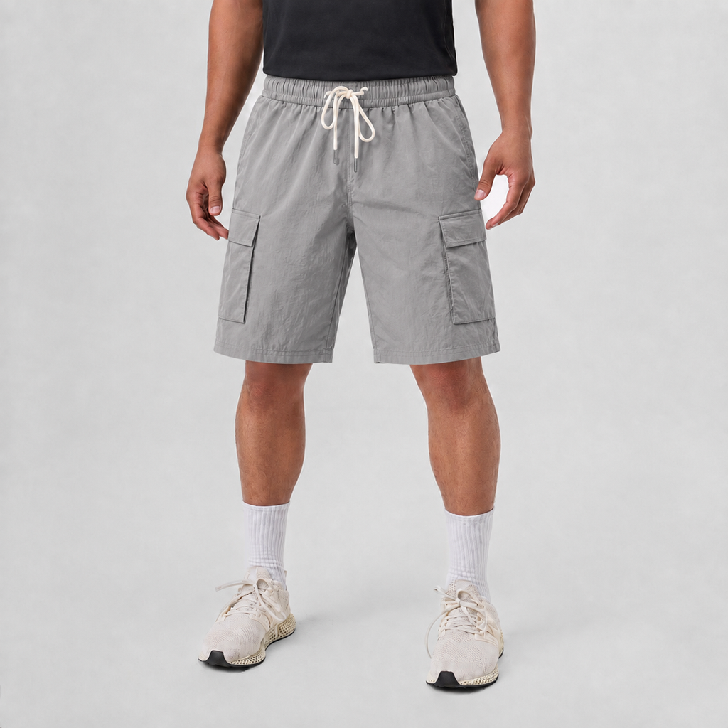 Lightweight Breathable Linen Utility Shorts Grey