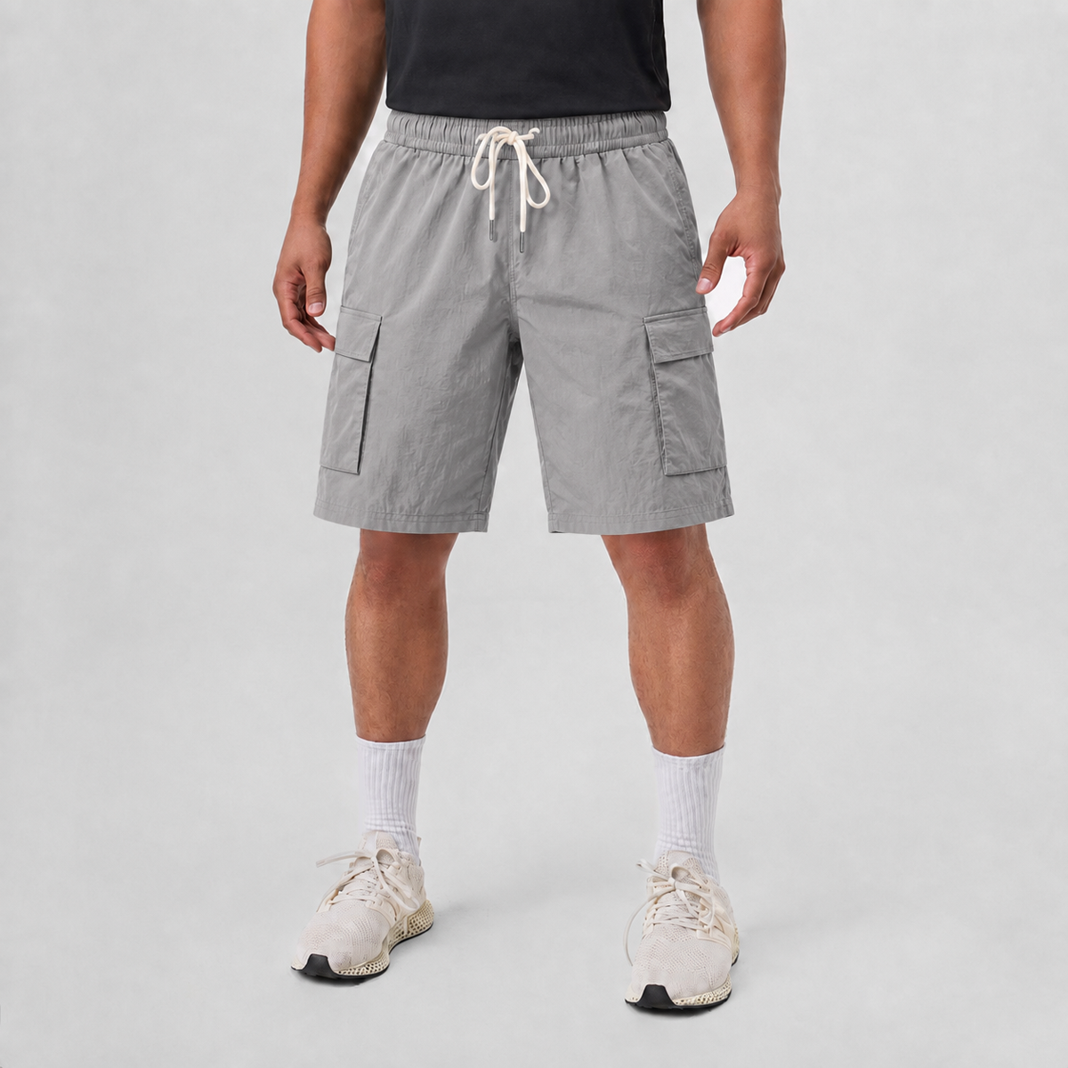 Lightweight Breathable Linen Utility Shorts Grey