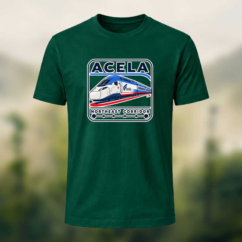 Acela Train Print Combed Cotton T-Shirt Forest Green