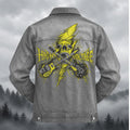 Artistic Rock Skull Guitar Denim Jacket Grey