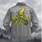 Artistic Rock Skull Guitar Denim Jacket Grey