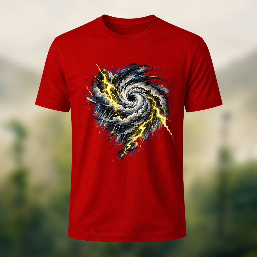 Turbulent Storm Vortex Soft Cotton T-Shirt Red