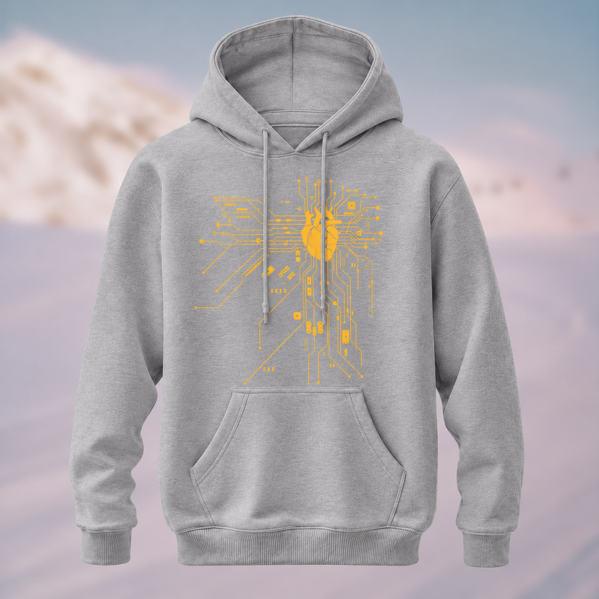 Cotton Made Modern Futuristic Circuit Heart Hoodie Heather Grey