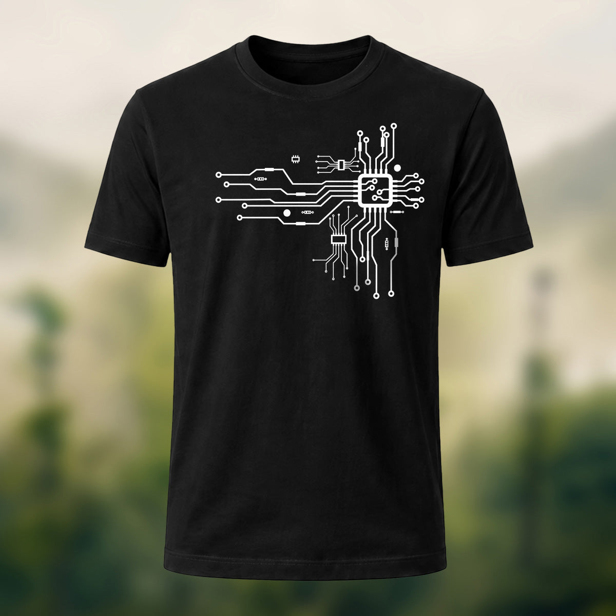 Modern Technical Circuit Premium Cotton T-Shirt Black