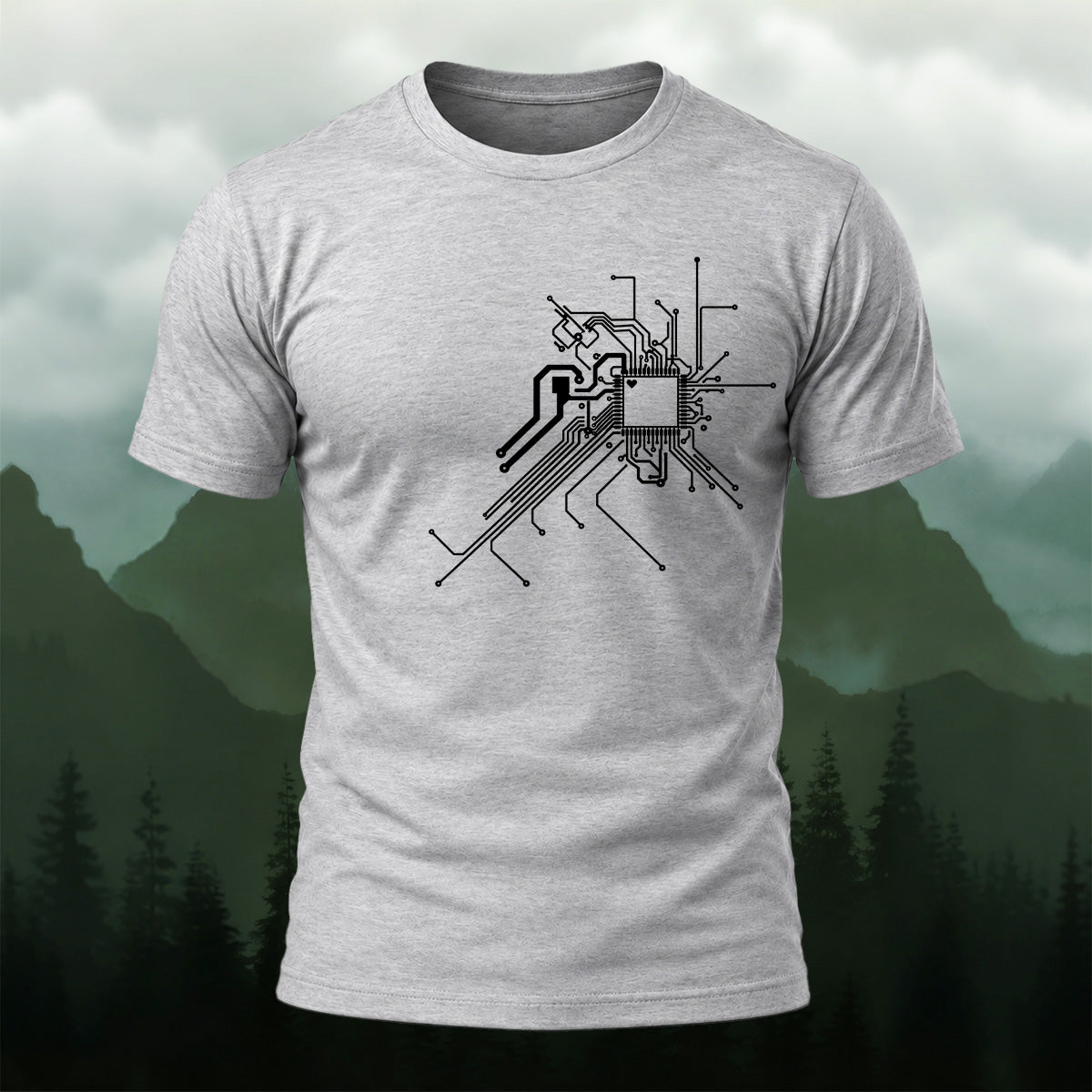 Clean Tech Microchip Soft Cotton T-Shirt Heather Grey