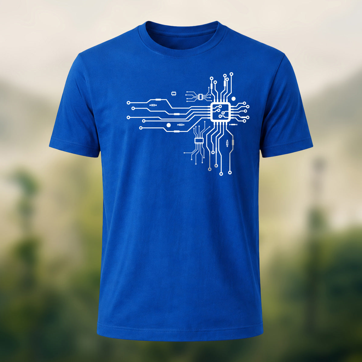 Modern Technical Circuit Premium Cotton T-Shirt Royal Blue