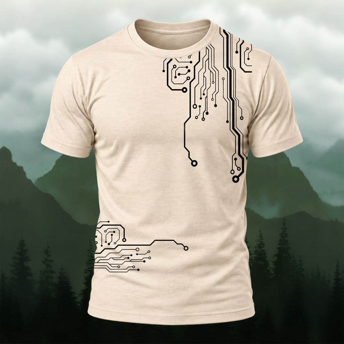 Modern Digital Circuits Casual T-Shirt Beige