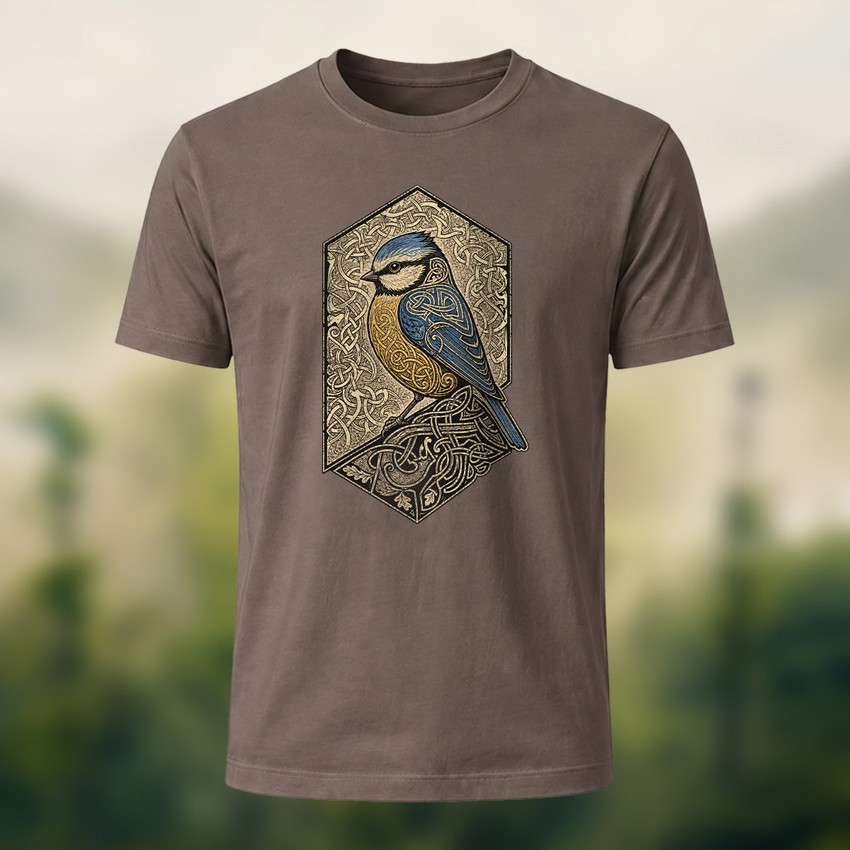 Mystical Celtic Bird Premium Cotton T-Shirt Coffee