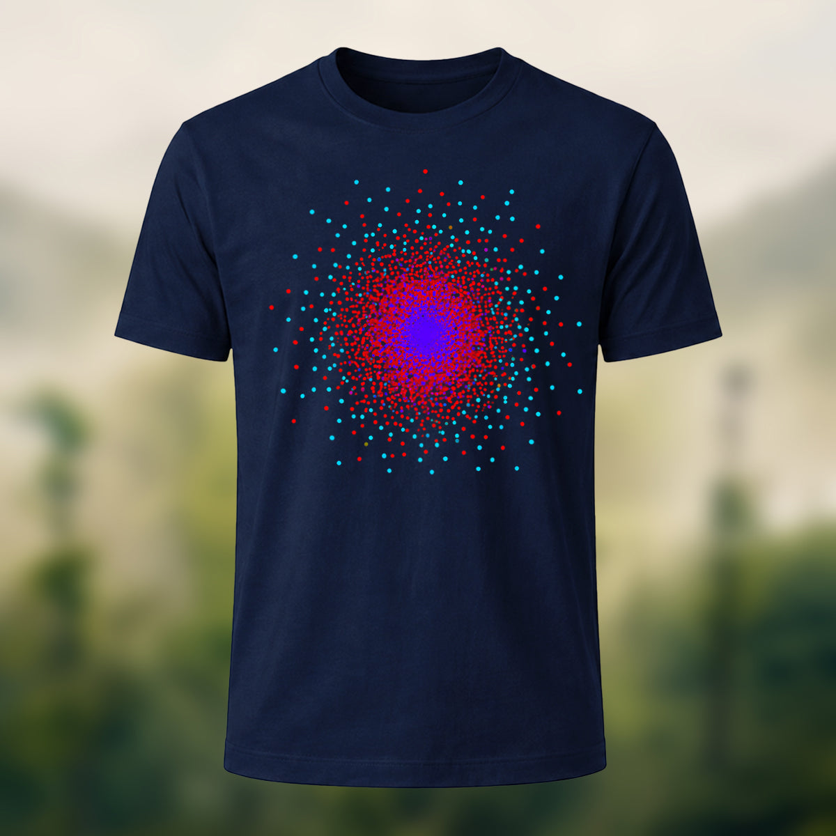 DTG Particle Diffusion Print Casual Premium Cotton T-Shirt Navy