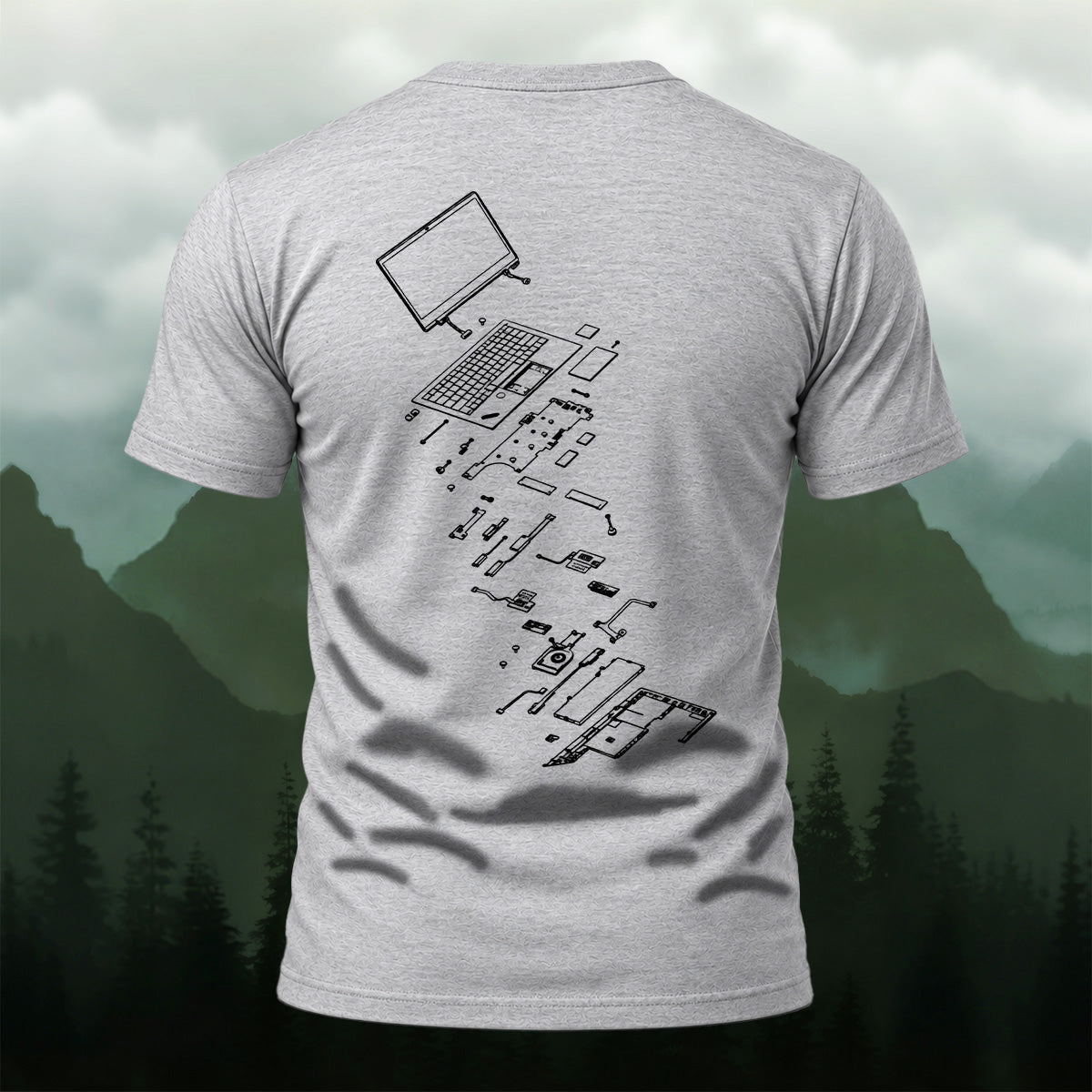 Technical Exploded View Soft Cotton T-Shirt Heather Grey