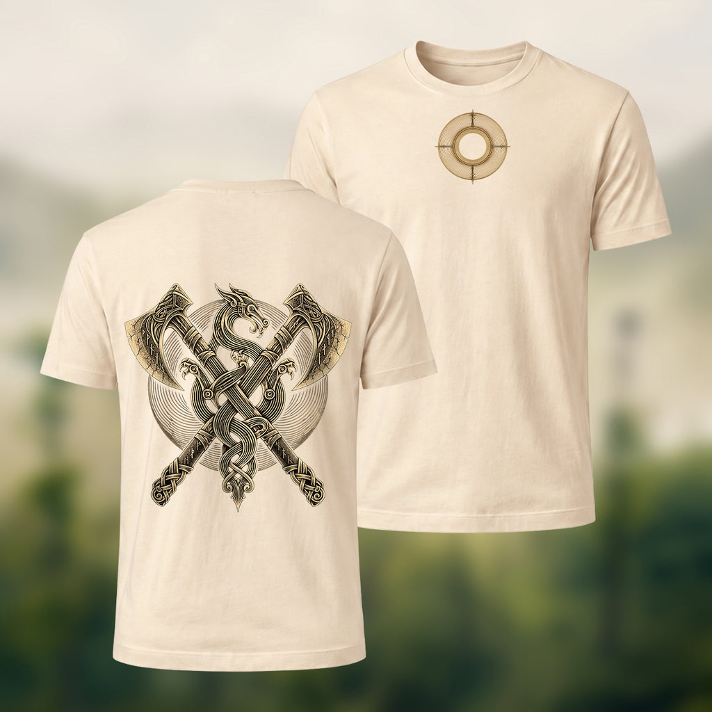 Vintage Viking Axe Print Premium Cotton T-Shirt Beige
