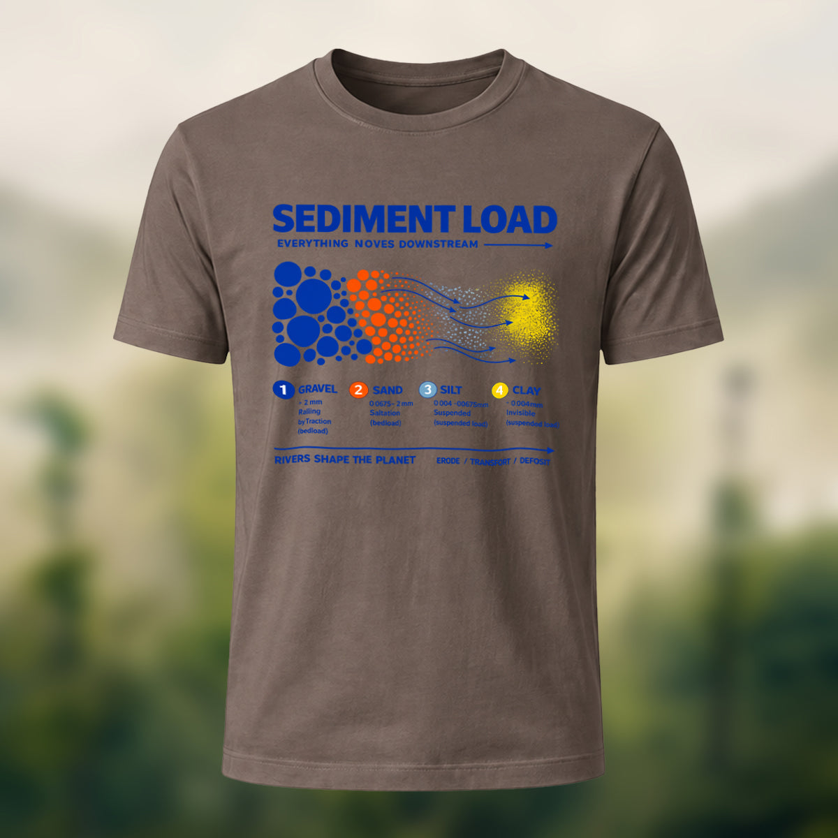 DTG Sediment Load Print Casual Soft Cotton T-Shirt Coffee