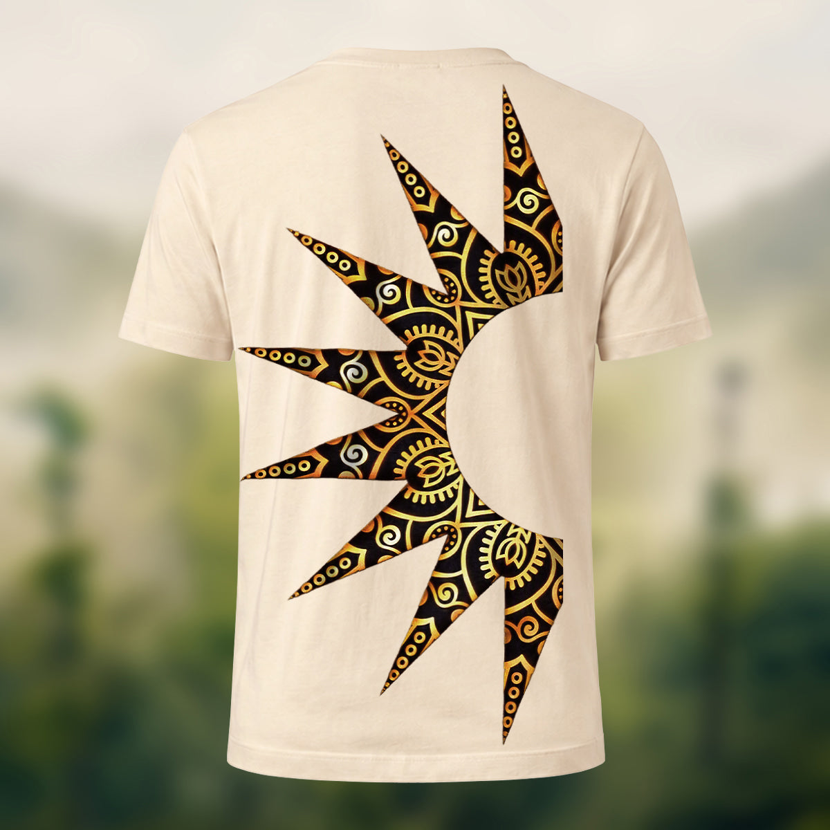 Sacred Sun Print Premium Cotton T-Shirt Beige