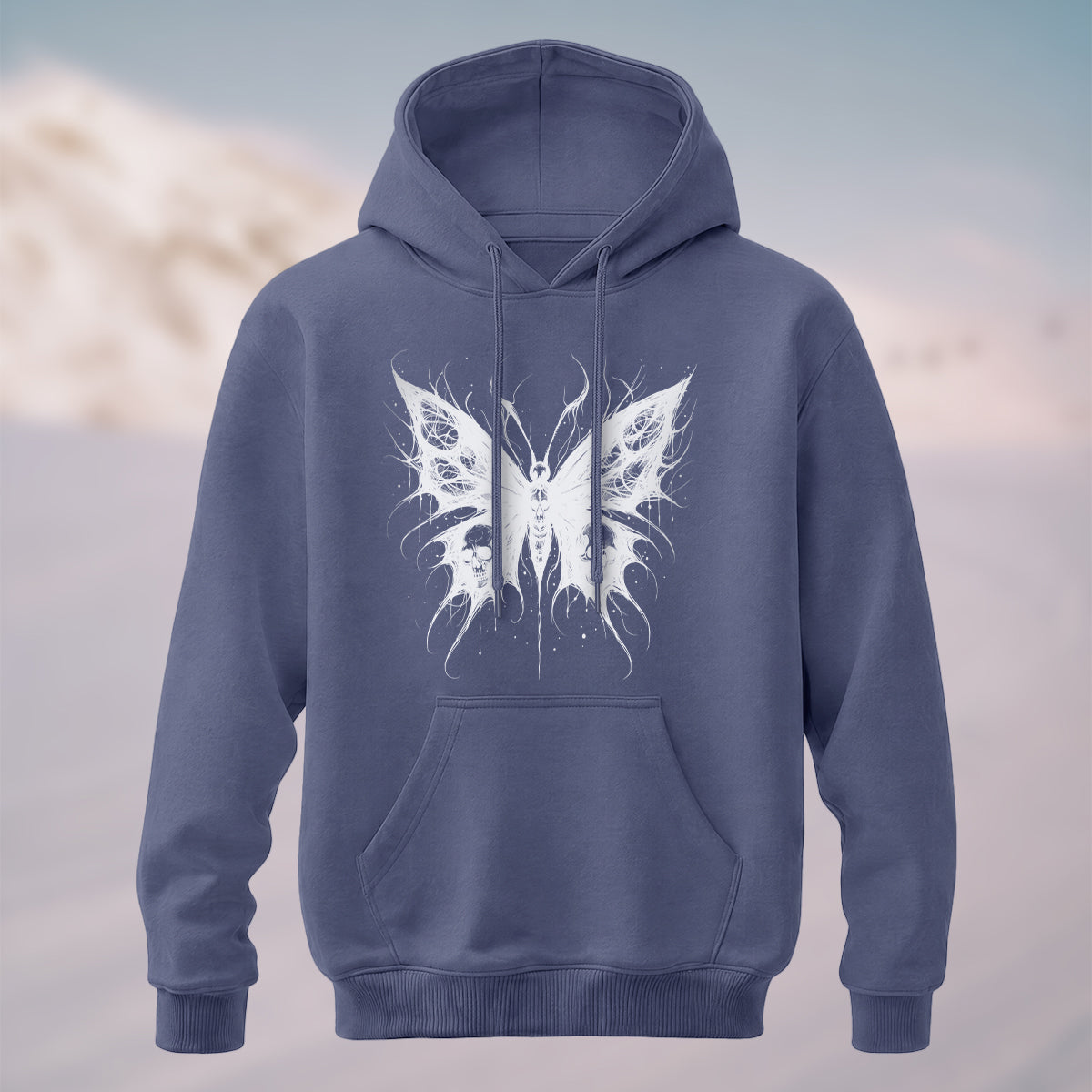 Cotton Made Dark Butterfly Skeleton Print Hoodie Dusty Blue