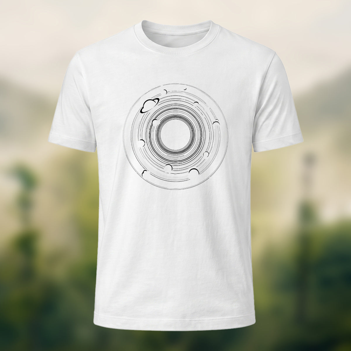 Cosmic Black Hole Printed Casual Soft Cotton T-Shirt White