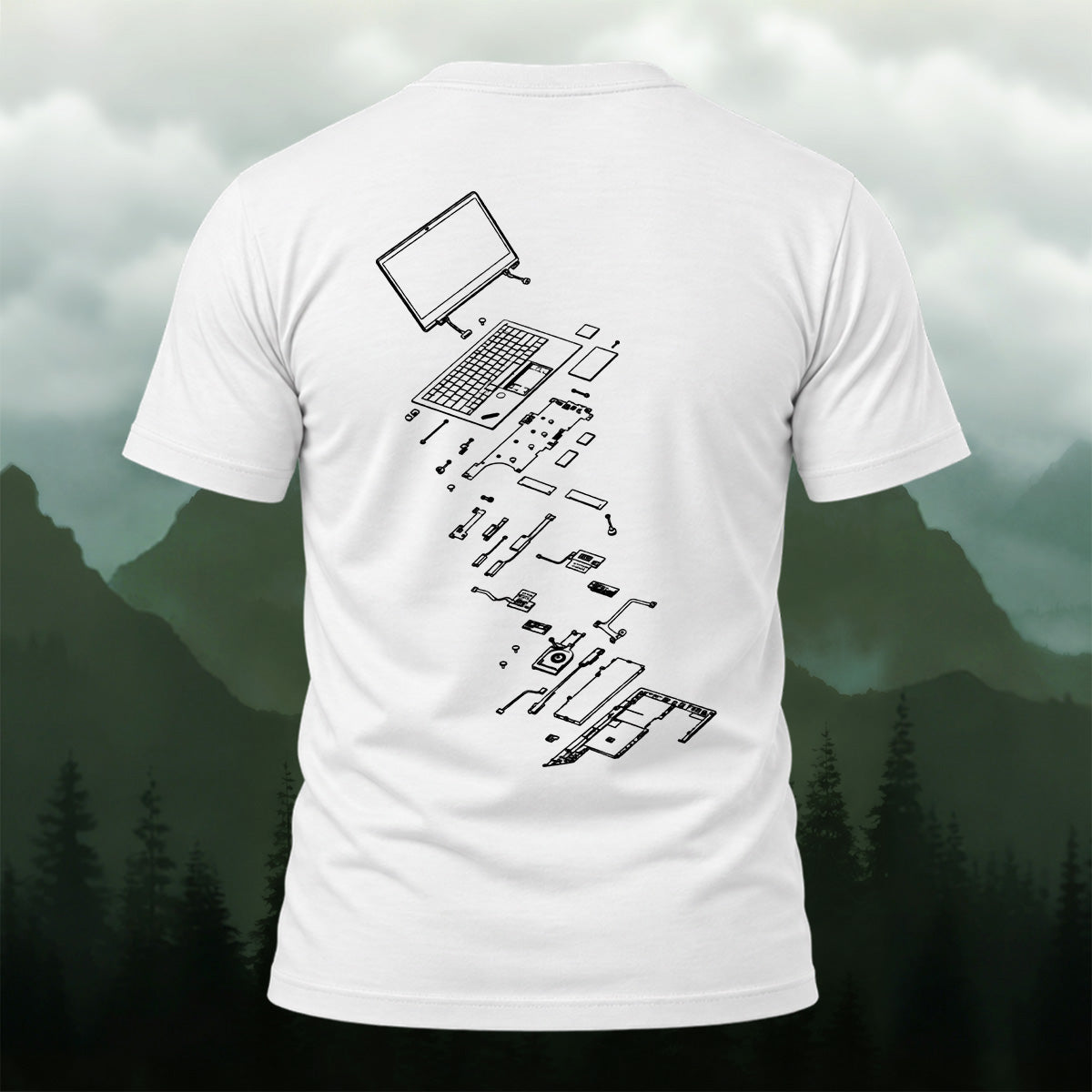 Technical Exploded View Soft Cotton T-Shirt White