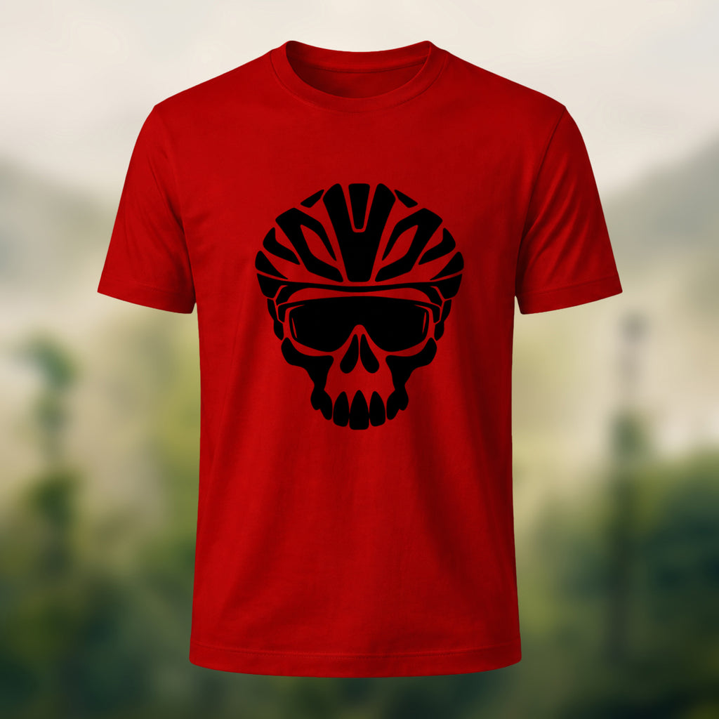Edgy Cycling Skull Premium Cotton T-Shirt Red
