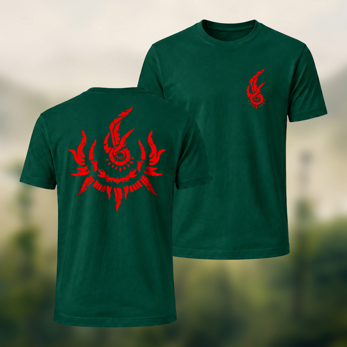 Bold Mystical Spiral Emblem Soft Cotton T-Shirt Forest Green