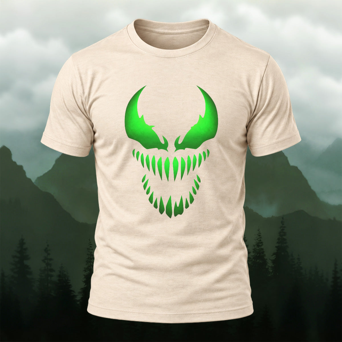 Toxic Dark Monster Face Premium Cotton T-Shirt Beige