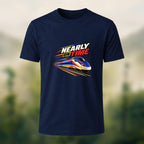 Nearly On Time Train Print Casual Cotton T-Shirt Navy