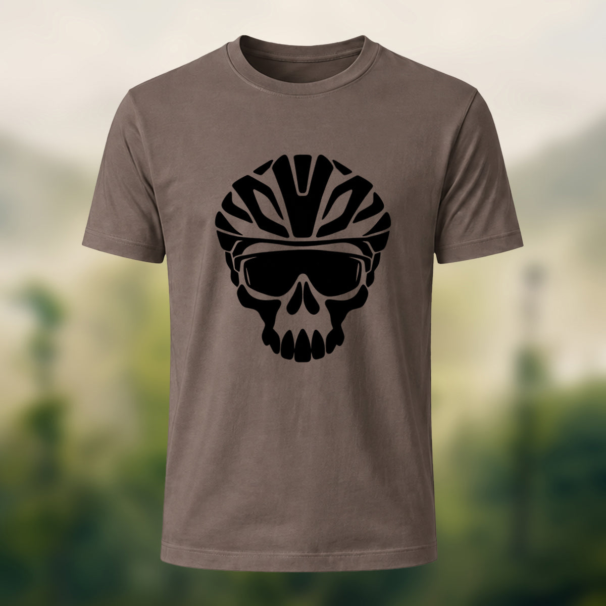 Edgy Cycling Skull Premium Cotton T-Shirt Coffee