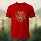Viking Wolf Print Casual Cotton T-Shirt Red