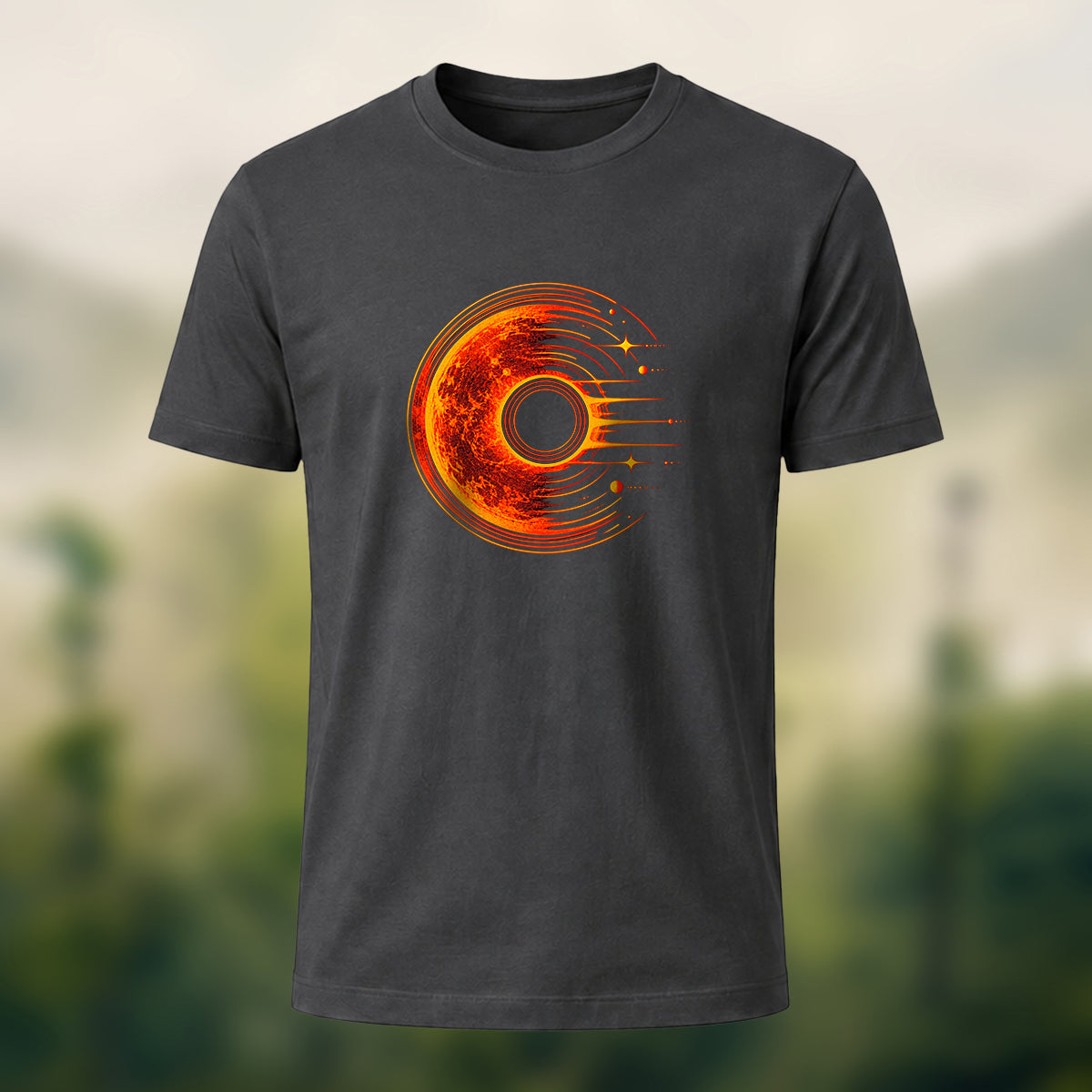 Solar Flare Print Combed Cotton T-Shirt Charcoal