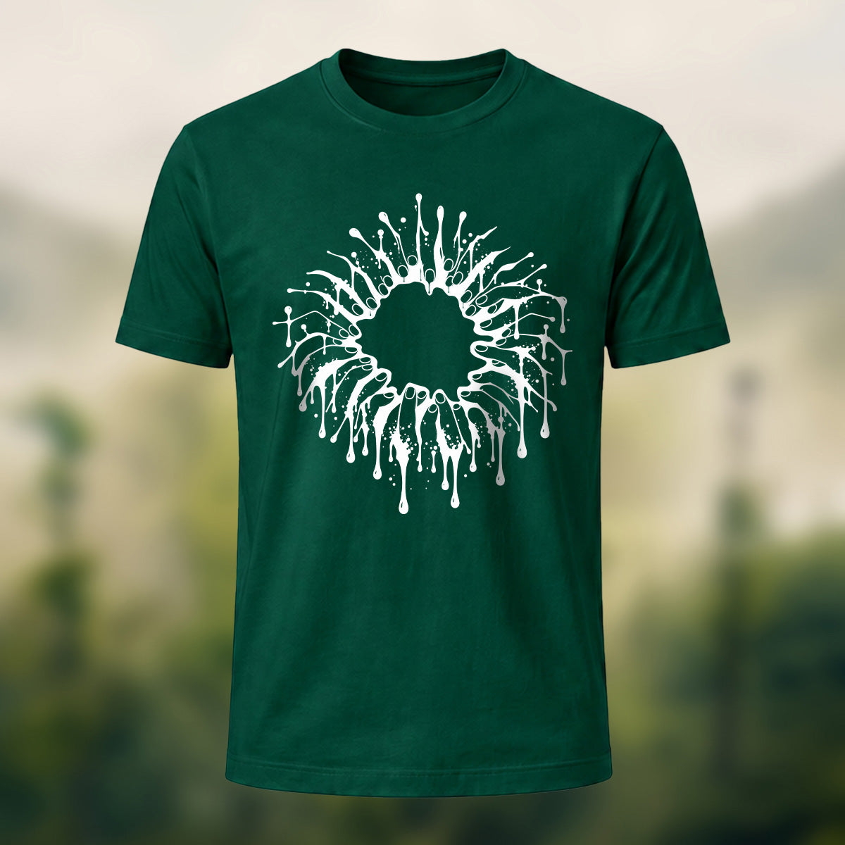 Gothic Severed Fingers Combed Cotton T-Shirt Forest Green