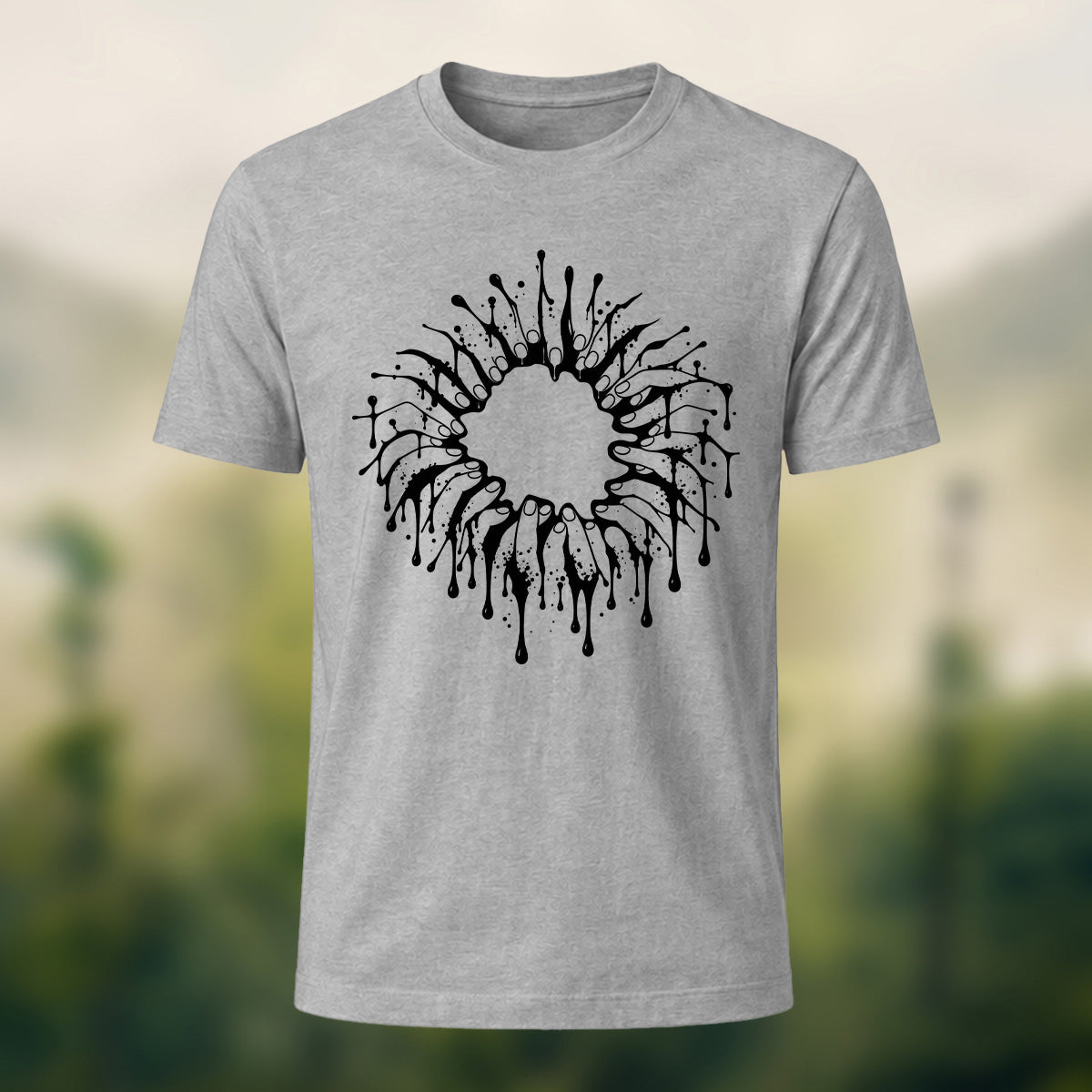 Gothic Severed Fingers Combed Cotton T-Shirt Heather Grey