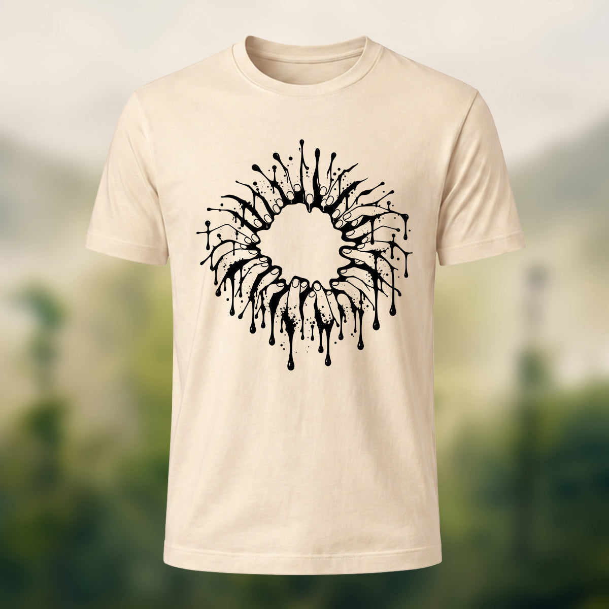 Gothic Severed Fingers Combed Cotton T-Shirt Beige