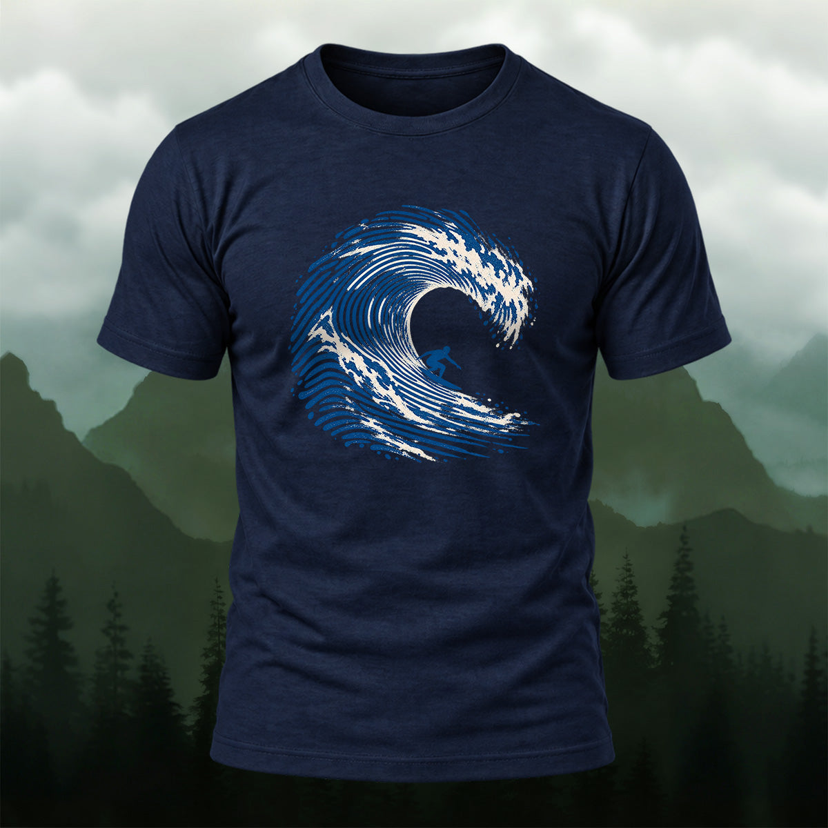 Abstract Wave Fingerprint Soft Cotton T-Shirt Navy