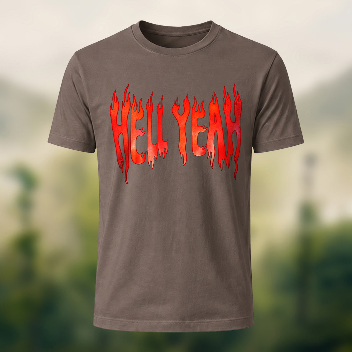 Bold Flame Lettering Combed Cotton T-Shirt Coffee