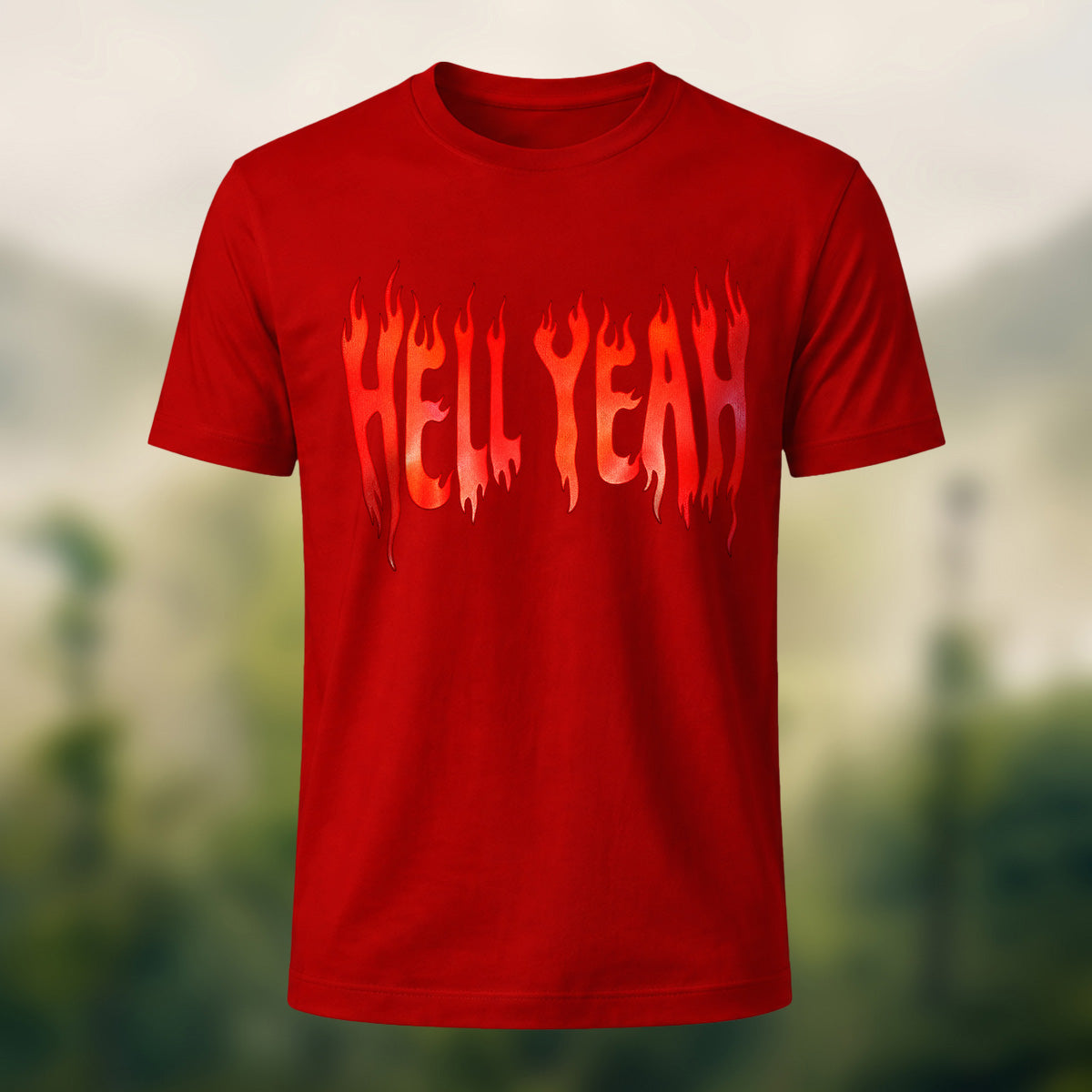 Bold Flame Lettering Combed Cotton T-Shirt Red