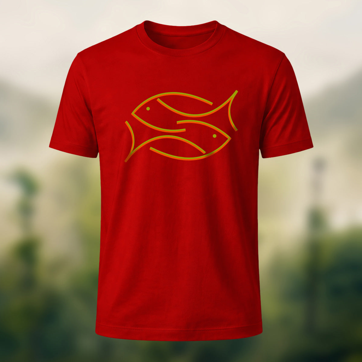 Ocean Abstract Fish Premium Cotton T-Shirt Red