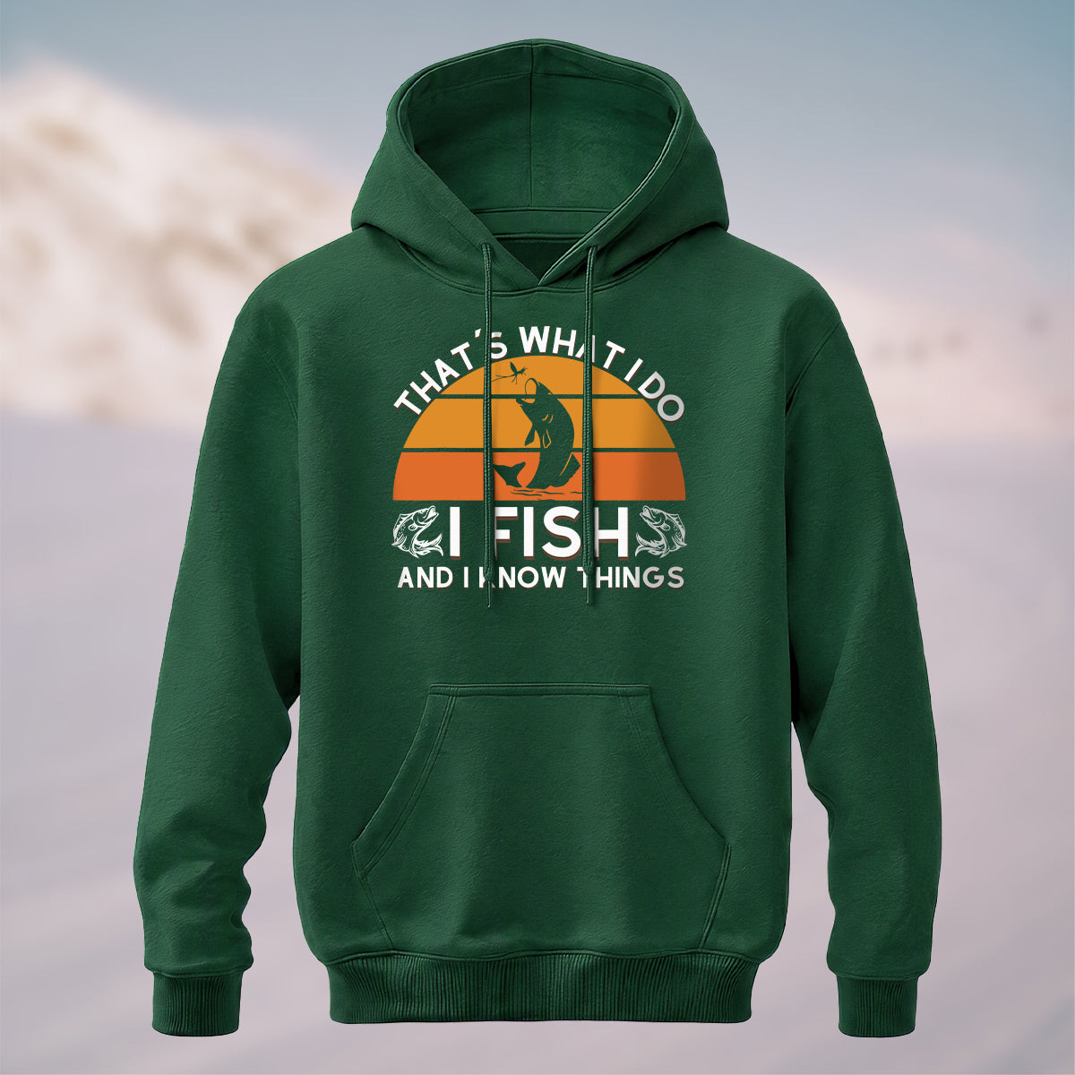Cotton Made Retro Fishing Quote Hoodie Forest Green