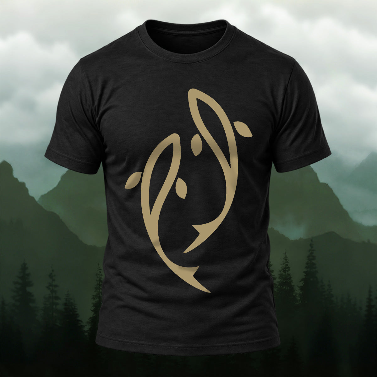 Minimal Intertwined Fish Combed Cotton T-Shirt Black