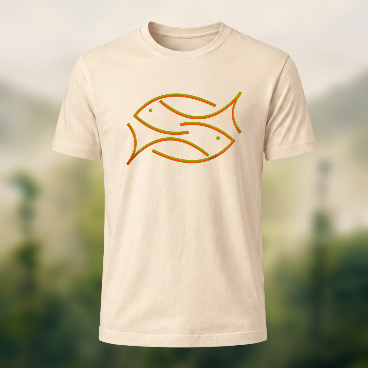 Ocean Abstract Fish Premium Cotton T-Shirt Beige