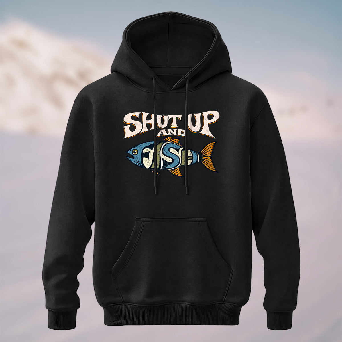 Cotton Made Vintage Playful Fishing Hoodie Black