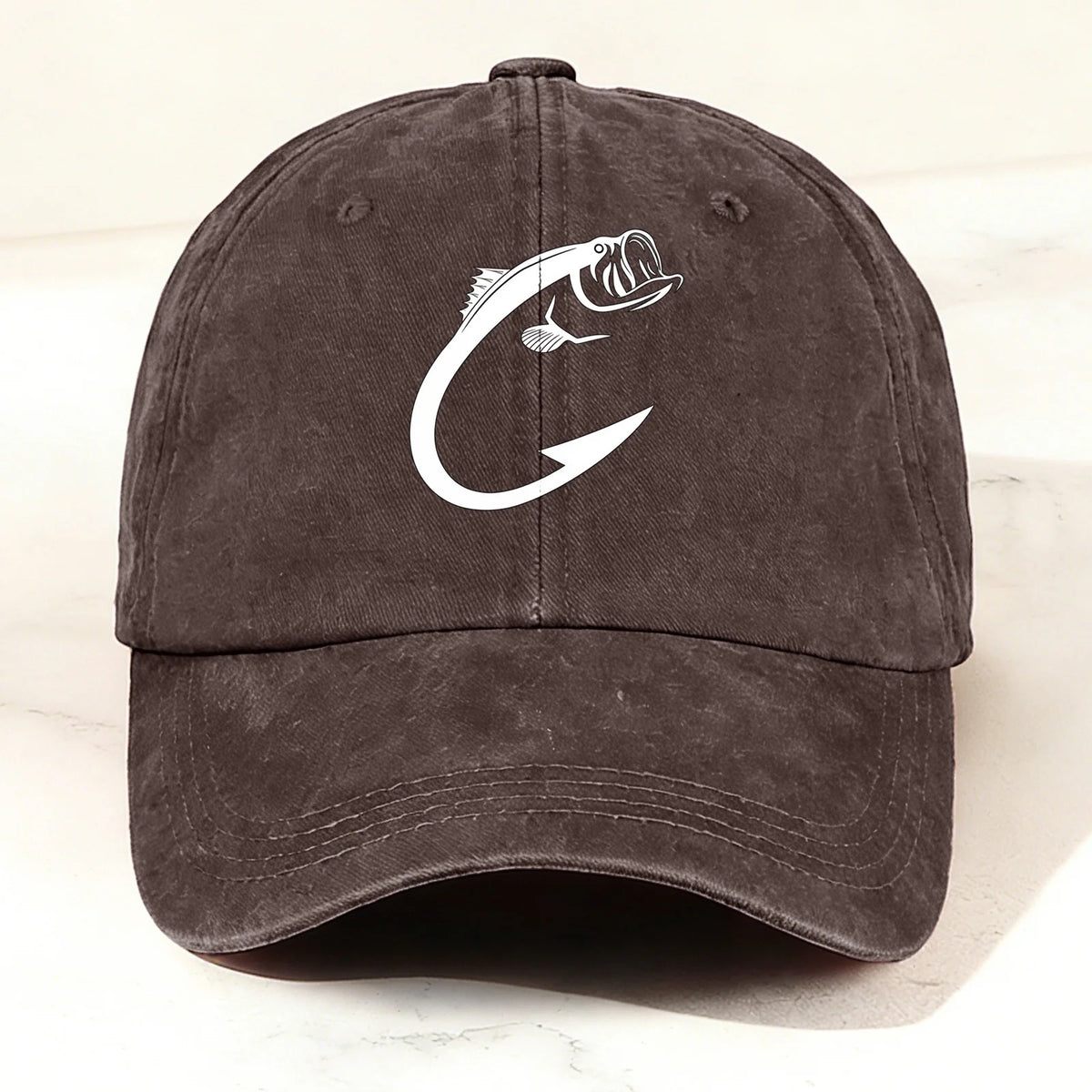 Vintage Washed Fish Hook Baseball Cap Coffee